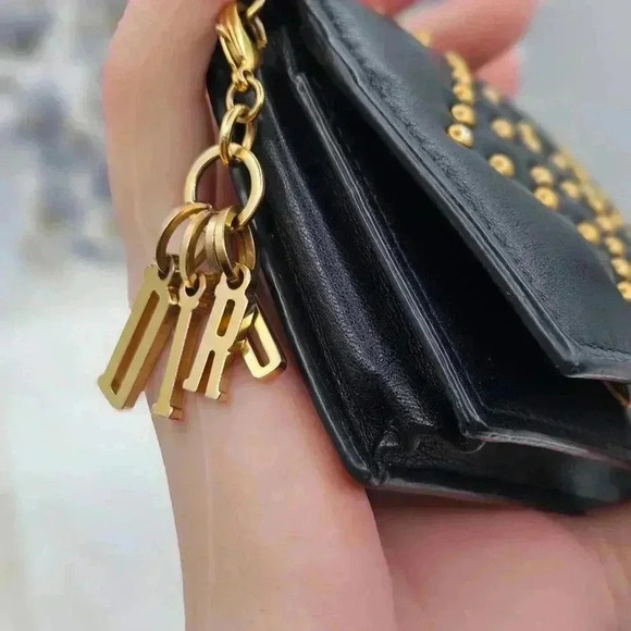 Dior Black Leather Studded Flap Card Holder - Picture 5 of 16